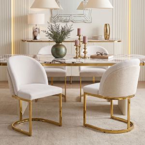 Conjunto sillas comedor chenilla beige dorado respaldo doble set 2
