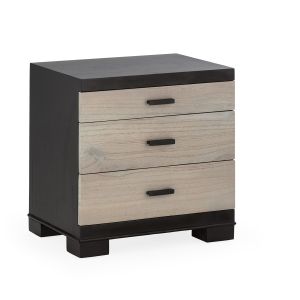 Mesita de noche 55x40x55 madera negro, natural patina gris, metal negro 3 c