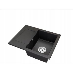 Fregadero cocina negro 47,4x58,4cm, fregadero granito 1 seno + sifón