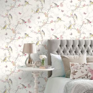Papel pintado gaulan romántico de pájaros y mariposas en ramas de 5.33m²