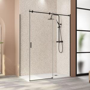 Mampara ducha rectangular frente 150cm  lateral 80cm transparente negro