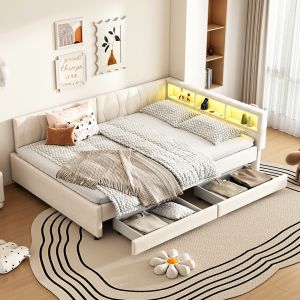 Cama independiente,extensible,lino,beige.