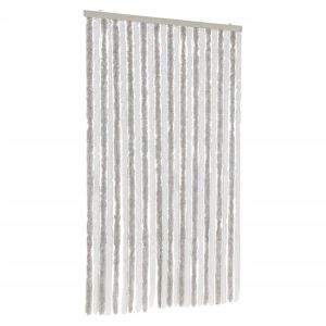 vidaXL cortina antimoscas chenilla gris claro y blanco 100x200 cm