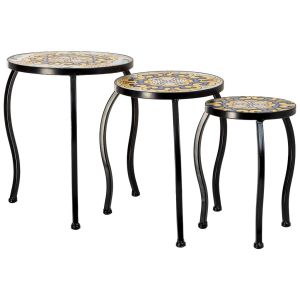 Soporte set 3 pzas de mosaico y forja amarillo 33x33x37h-28x28x33h-23x