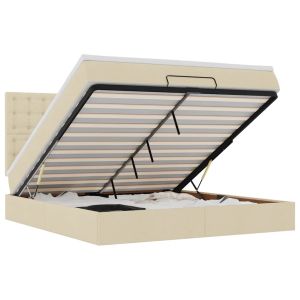 vidaXL estructura de cama otomana con colchón tela crema 160x200cm