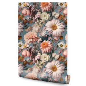 Papel Pintado Flores Hojas Acuarela Estilo Natural No Tejido 53cm x 10m
