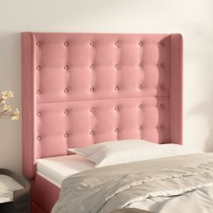 Cabecero con orejas de terciopelo rosa 103x16x118/128 cm