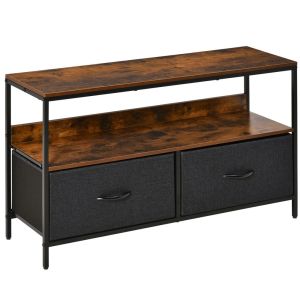 Mueble de tv 98x29x56 cm lino, metal y mdf color marrón Homcom