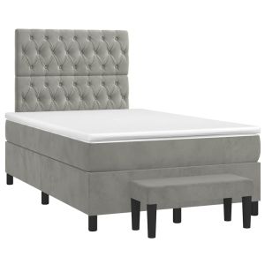 vidaXL cama box spring con colchón terciopelo gris claro 120x190 cm