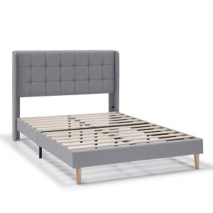 Cama tapizada esther de 30 cm, 150x190 cm, gris claro