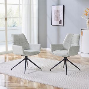 Silla de comedor giratoria tapizada gris claro set de 2 con brazos