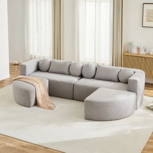 Sofá modular sofá cama chenilla gris 4 plazas sin montaje