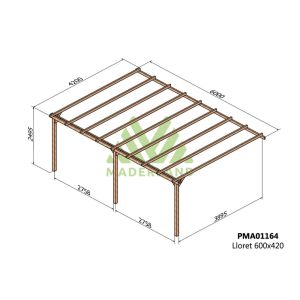 Pérgola de madera maciza adosada - lloret ad. 600x420cm (maderland)