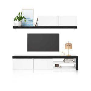 Salón con mueble de tv y estantería 180 cm axis blanco - ceniza