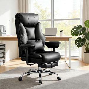 Silla oficina ergonómica negra con reposapiés regulable