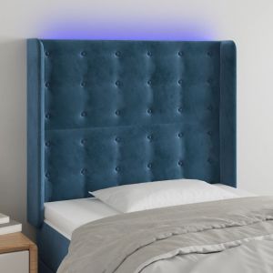 Cabecero con LED de terciopelo azul oscuro 93x16x118/128 cm eso2858