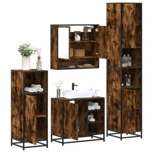 Set de muebles baño 4 pzas madera contrachapada roble ahumado esb6803
