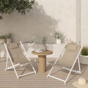 Sillas chilenas plegables beige de acero blanco lote de 2