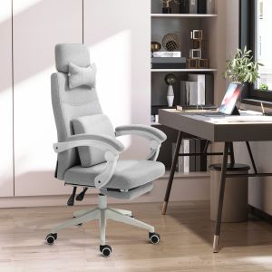 Silla oficina ergonómica gris reclinable con reposapiés
