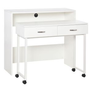 Set 2 escritorios apilable 100x36x88 cm mdf, metal color blanco Homcom