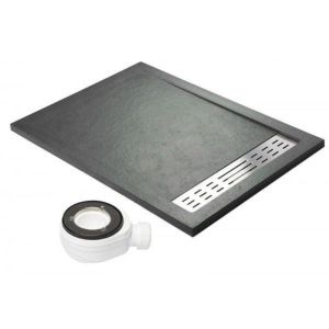Plato de ducha premium grafito - 90x110cm - resina con cargas minerales