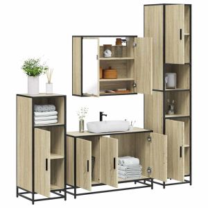 Juego de muebles de baño 4 pzas contrachapada roble sonoma esb9060