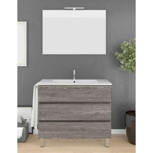 Mueble imperia 3 cajones, lavabo y espejo roble smoky 75 x 45 cm