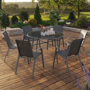 Conjunto de jardín de metal - 6 sillas apilables - 120 cm