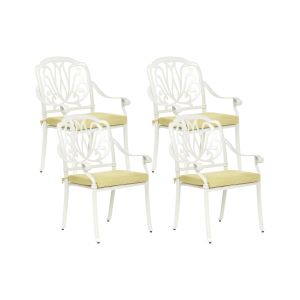 Conjunto de 4 sillas de jardín con cojines ancona metal blanco crema