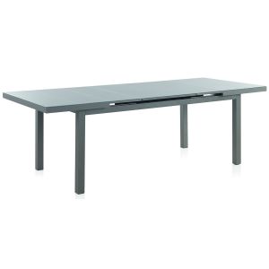 Mesa aluminio extensible taupe con cristal, 180/240x100cm