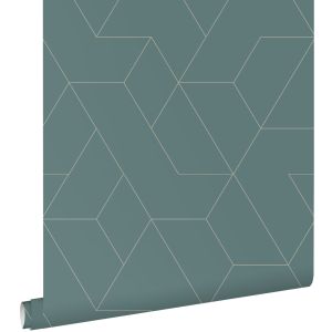 Estahome papel pintado líneas gráficas azul agrisado 50 x 900 cm