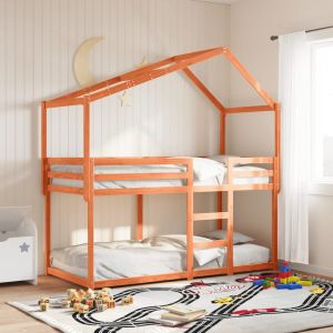 Cama 90x190 cm,cama litera con techo madera maciza pino marrón cera rhu6535