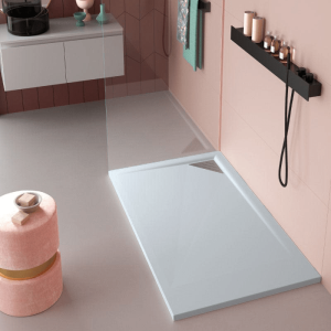 Plato de ducha resina trinity gris  80x160 cm rejilla inox a la derecha