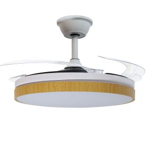 Ventilador de techo con luz aeolus blanco, madera, 3 aspas retráctiles
