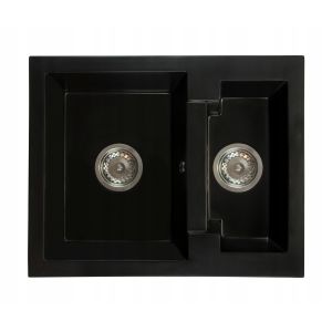 Fregadero cocina negro 47,5x58,2cm, fregadero granito 1,5 senos + sifón