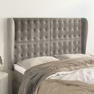 Cabecero con orejas de terciopelo gris claro 147x23x118/128 cm eso4930
