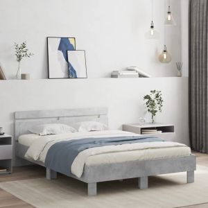 Cama cabecero y luces LED gris hormigón 120x190cm