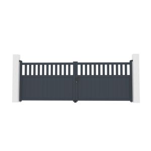 Puerta abatible 4m santis al.140cm alu gris + 2 postes 20x20cm al.166cm