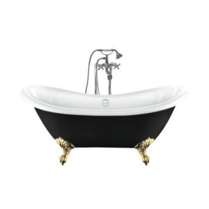 Bañera con patas darlington negra  175 cm patas águila doradas