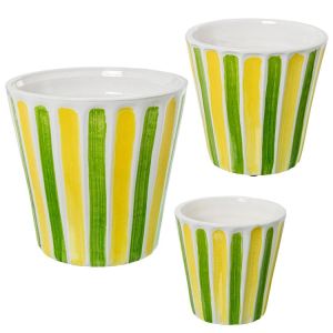 Set 3 maceteros ceramica amari llo, verde