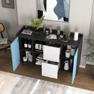 Aparador para cocina salón con 2 cajones y 2 huecos negro azul 80x120x40cm
