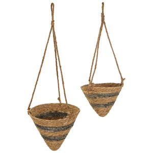 Cestos colgantesde fibra natural marrones d26x25h-d22x18