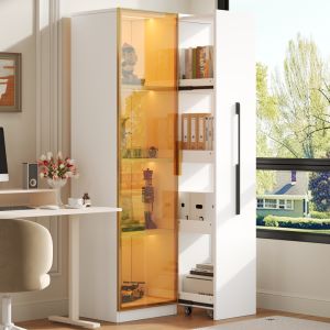 Vitrina con LED y módulo lateral extraíble blanco 160x70x40cm