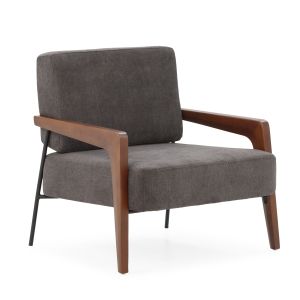 Sillon 85x71,5x75 madera haya color nogal, metal negro, tela gris oscuro