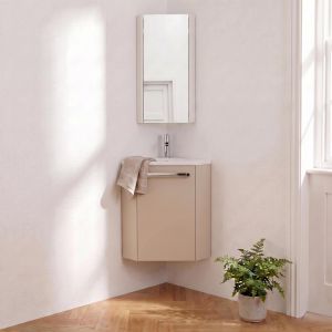Lavabo de esquina + grifería + mueble skino