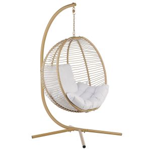 Sillón colgante con soporte arco metal beige