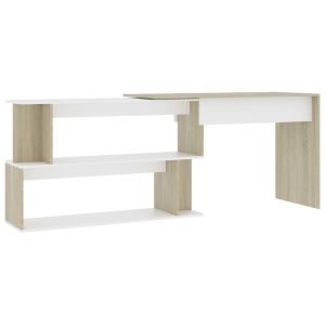 vidaXL escritorio de esquina contrachapada blanco y roble 200x50x76 cm
