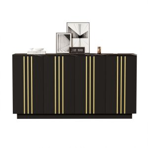 Aparador para salón recibidor 4 puertas negro y dorado 70x140x35cm