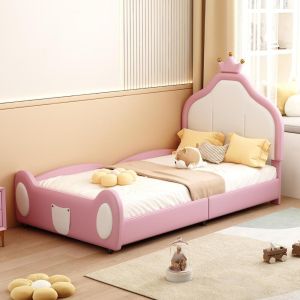 Cama infantil tapizada 90x200cm rosa corona