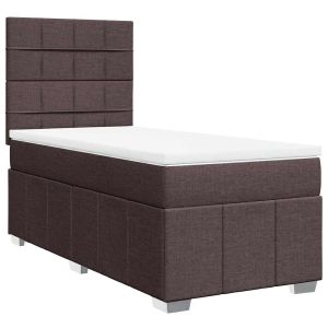 vidaXL cama box spring con colchón tela marrón oscuro 90x200 cm